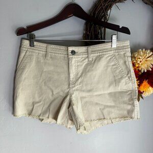 prAna Womens Sancho Mid Rise Short Sz 10 in Chalk Raw Hems Vintage Vibes
